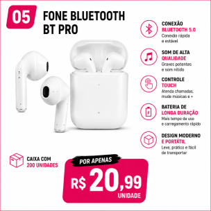 Fone de Ouvido Bluetooth i12 Personalizado – Caixa Fechada com 200 Unidades | Brinclass