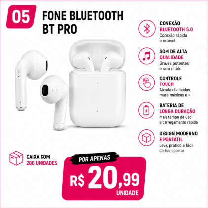 Fone de Ouvido Bluetooth i12 Personalizado – Caixa Fechada com 200 Unidades | Brinclass Fone de Ouvido Bluetooth i12 Personalizado – Caixa Fechada com 200 Unidades | Brinclass
