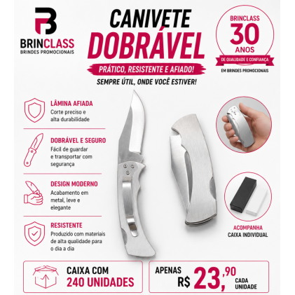 Canivete em Aço Inox Personalizado – Caixa com 240 Unidades | Brinclass Canivete em Aço Inox Personalizado – Caixa com 240 Unidades | Brinclass