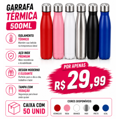 Garrafa Térmica 500ml Personalizada – Caixa com 50 Unidades | Brinclass