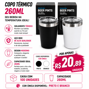 Copo Térmico 260ml Personalizado – Caixa Fechada com 100 Unidades | Brinclass