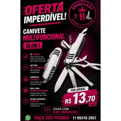 Canivete Multifuncional 10 em 1 Personalizado – Caixa com 240 Unidades | Brinclass