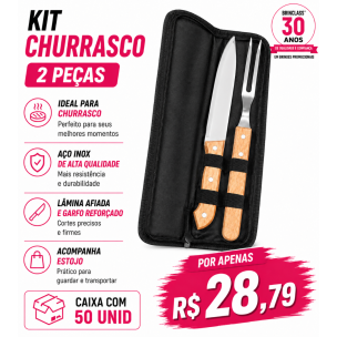 Kit Churrasco 2 Peças com Estojo Personalizado – Caixa com 50 Unidades | Brinclass
