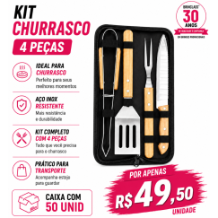 Kit Churrasco 4 Peças com Estojo Personalizado – Caixa com 50 Unidades | Brinclass