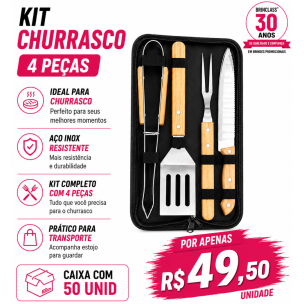 Kit Churrasco 4 Peças com Estojo Personalizado – Caixa com 50 Unidades | Brinclass