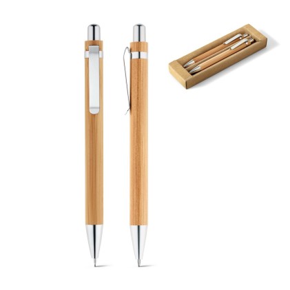Conjunto de Esferográfica e Lapiseira em Bambu Personalizado