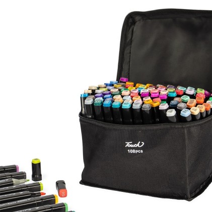 Kit Canetas Marcadoras Pontas Duplas 108 Cores Promocional