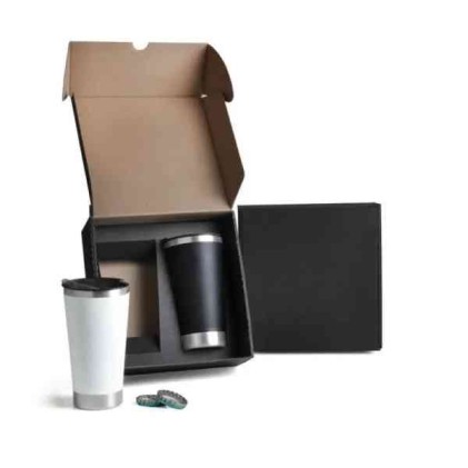 Kit De Copos Térmicos 500ml - Preto/Branco - 2 Pçs Personalizado