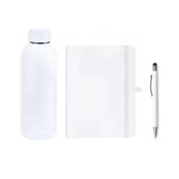 Kit Garrafa, Caderno E Caneta - Branco - 3 Pçs Personalizado