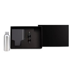 Kit Garrafa, Caderno E Caneta - Cinza/Prata - 3 Pçs Personalizado