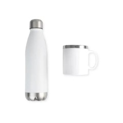 Kit Garrafa e Caneca Branca Personalizado
