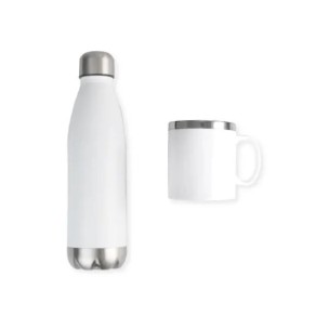 Kit Garrafa e Caneca Branca Personalizado