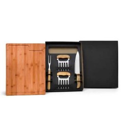 Kit Para Churrasco Em Bambu / Madeira / Inox - 5 Peças Personalizado