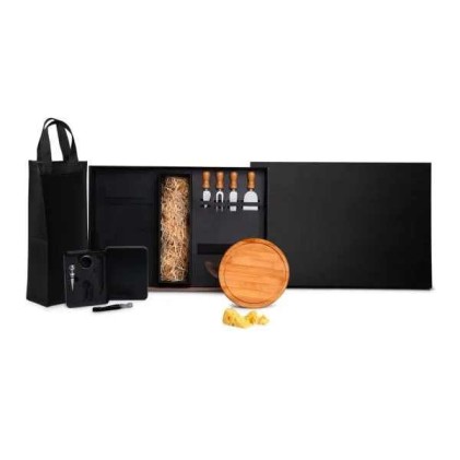 Kit Queijo E Vinho Com Espaço Para Garrafa - 11 Pçs Personalizado