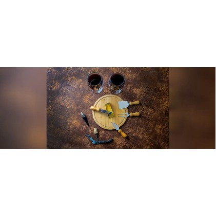 Kit Queijo e Vinho Com Espaço Para Garrafa 9 Peças com Logo 