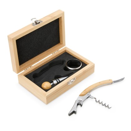 Kit Vinho Bambu 3 Peças Personalizado com Logotipo
