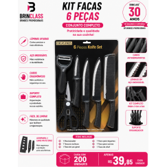 Kit Facas 6 Peças com Tesoura, Descascador e Capas Protetoras Personalizado