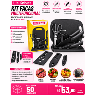 Kit Facas Multifuncional 5 Peças com Base Organizadora Personalizado