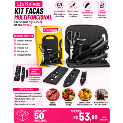 Kit Facas Multifuncional 5 Peças com Base Organizadora Personalizado