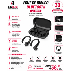 Fone de Ouvido Bluetooth 5.3 Esportivo TWS com Display LED e Estojo de Recarga Personalizado