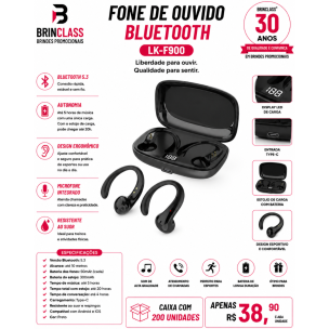 Fone de Ouvido Bluetooth 5.3 Esportivo TWS com Display LED e Estojo de Recarga Personalizado