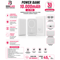 Power Bank 10.000mAh Magnético com Carregamento Sem Fio Personalizado