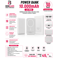 Power Bank 10.000mAh Magnético com Carregamento Sem Fio Personalizado