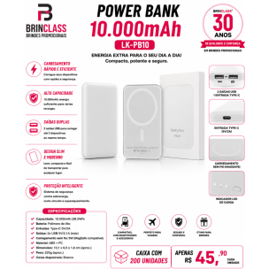 Power Bank 10.000mAh Magnético com Carregamento Sem Fio Personalizado