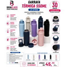 Garrafa Térmica em Aço Inoxidável 550ml Personalizada com Trava de Segurança