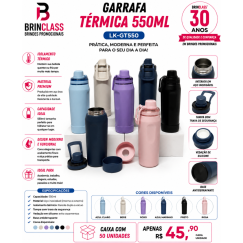 Garrafa Térmica em Aço Inoxidável 550ml Personalizada com Trava de Segurança
