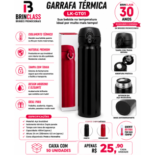 Garrafa Térmica em Aço Inoxidável 450ml Personalizada com Trava de Segurança