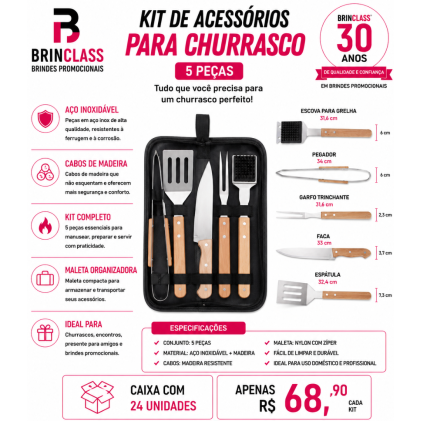 Kit para Churrasco 5 Peças Personalizado com Maleta