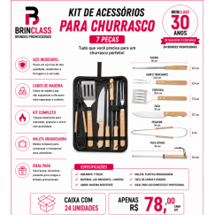 Kit para Churrasco 7 Peças em Aço Inoxidável com Maleta Personalizado