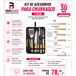 Kit para Churrasco 7 Peças em Aço Inoxidável com Maleta Personalizado