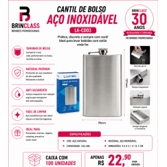 Cantil de Bolso em Aço Inoxidável 226 ml Personalizado
