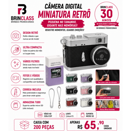Câmera Digital Miniatura Retrô HD Personalizada