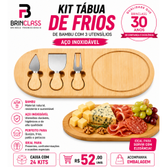 Kit Tábua de Frios em Bambu com 3 Utensílios em Aço Inox