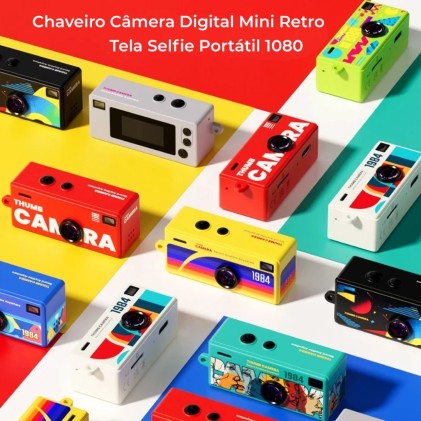 Câmera Chaveiro Digital Mini Retro Tela Selfie Portátil 1080