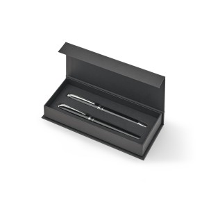 Set premium de 1 caneta esferográfica e 1 caneta roller em cobre e aço inox, com escrita em azul personalizado