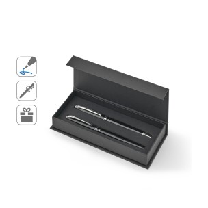 Set premium de 1 caneta esferográfica e 1 caneta roller em cobre e aço inox, com escrita em azul personalizado