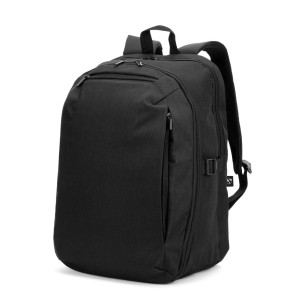 Mochila com um compartimento de abertura total em poliéster reciclado 300D de alta densidade (16 Mochila com um compartimento de abertura total em poliéster reciclado 300D de alta densidade (16