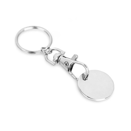 Chaveiro em metal com formato de moeda com logotipo