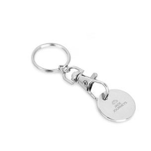 Chaveiro em metal com formato de moeda com logotipo