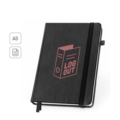Caderno em PU à base de água com agenda integrada e página pautadas promocional