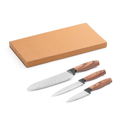 Conjunto de 3 facas de cozinha com lâmina em aço inox e cabo ergonómico personalizado