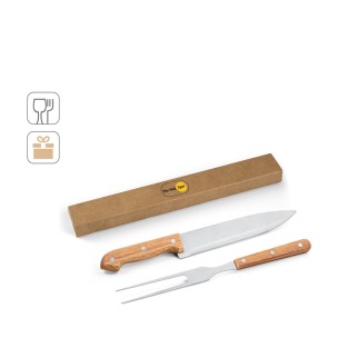 Kit churrasco em caixa presente de papel kraft reciclado com 2 utensílios em aço inox e bambu brinde