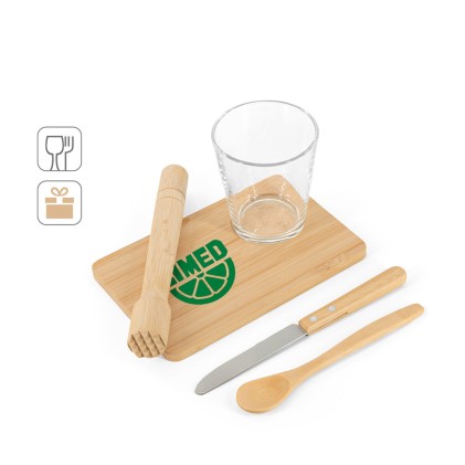 Kit para caipirinha com 5 peças em bambu personalizado Kit para caipirinha com 5 peças em bambu personalizado