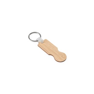 Chaveiro em bambu com extremidade em formato de moeda com logotipo