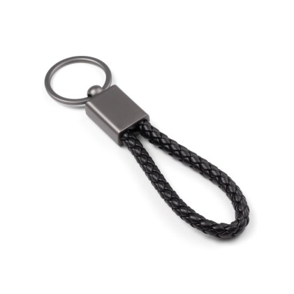 Chaveiro com fortmato retangular, com cordão entrelaçado em poliéster (21% reciclado) e 79% poliuretano personalizado